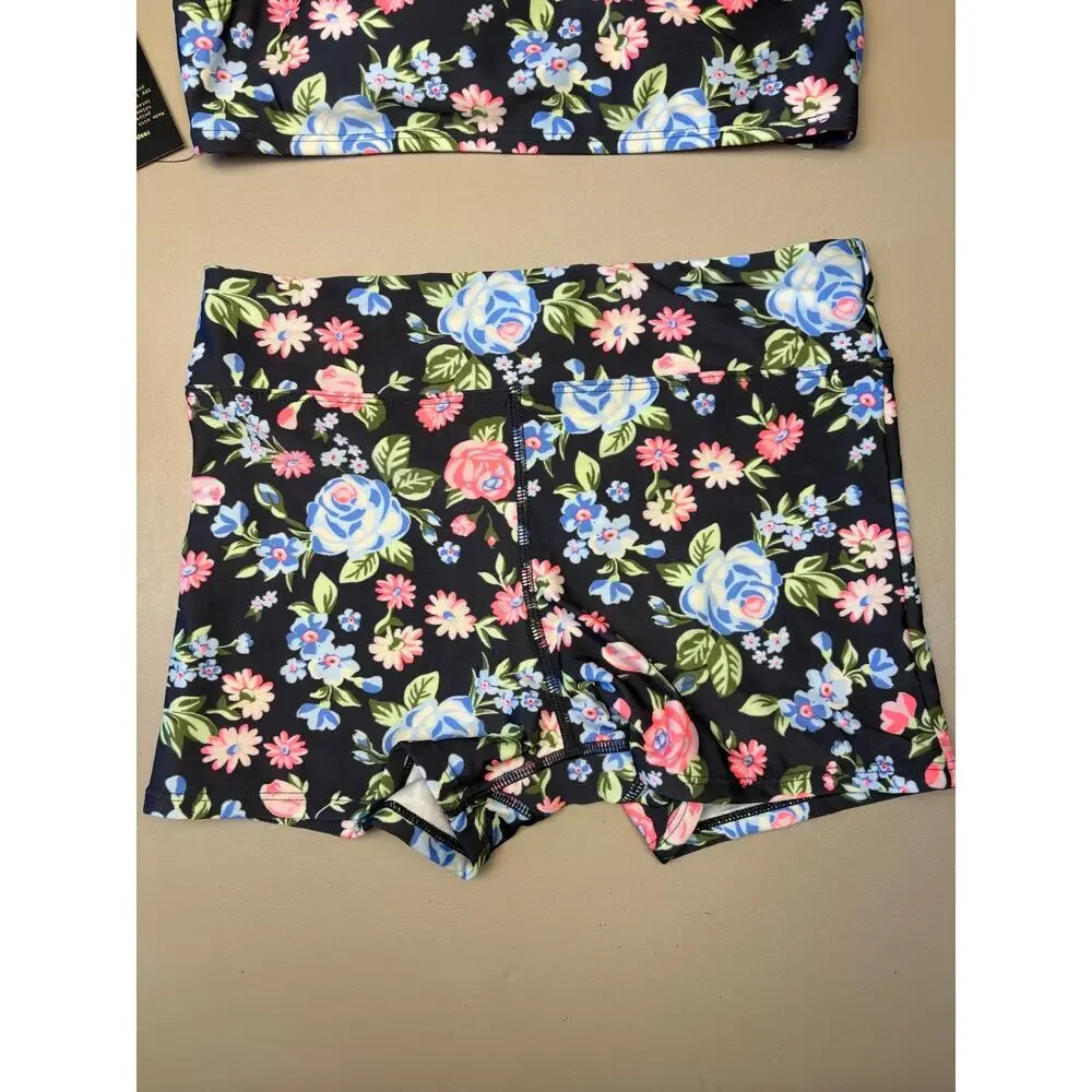 Girls 2 Piece Swimsuit Size L 10/12 Art Class Floral Swim Top Shorts UPF 50+ NWT